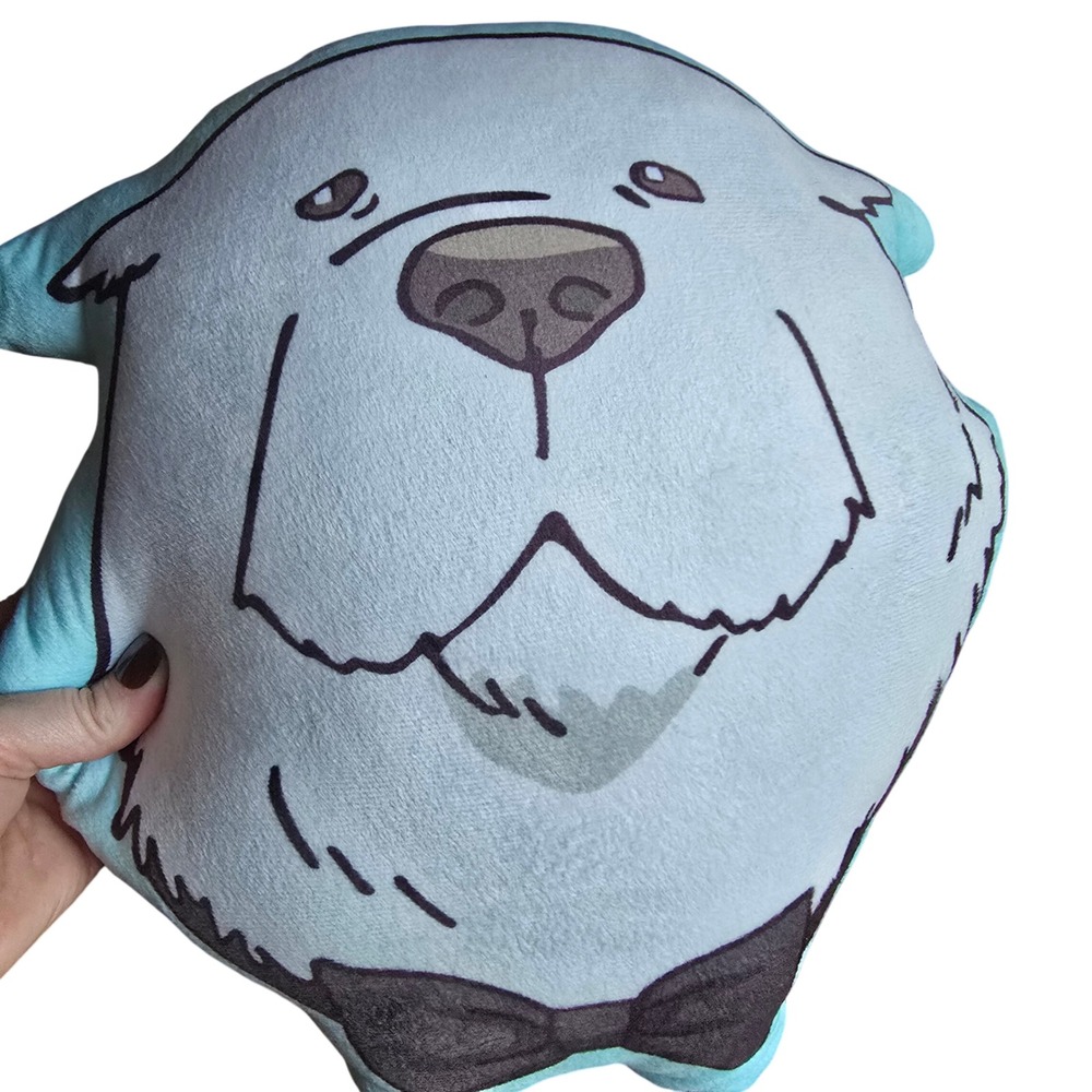 NWT Cute Dog Face Plush Throw Pillow Light Blue White Bowtie Decorative Cushion